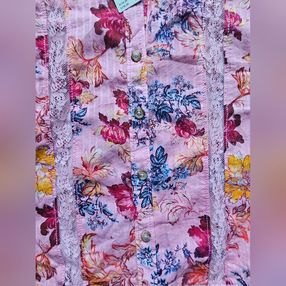 Pilcro Pink Floral Lace-Trim Sleeveless Blouse - Picture 12 of 17